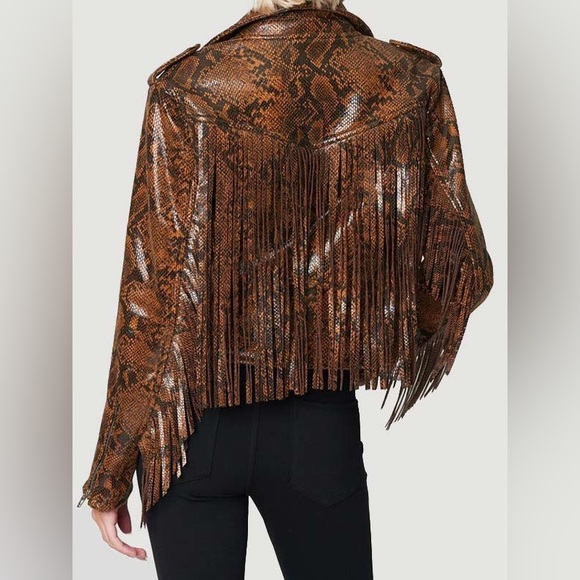 BLANK NYC WORD OF MOUTH SNAKE PRINT FAUX LEATHER FRINGE ZIP UP JACKET SIZE SMALL - Picture 7 of 16